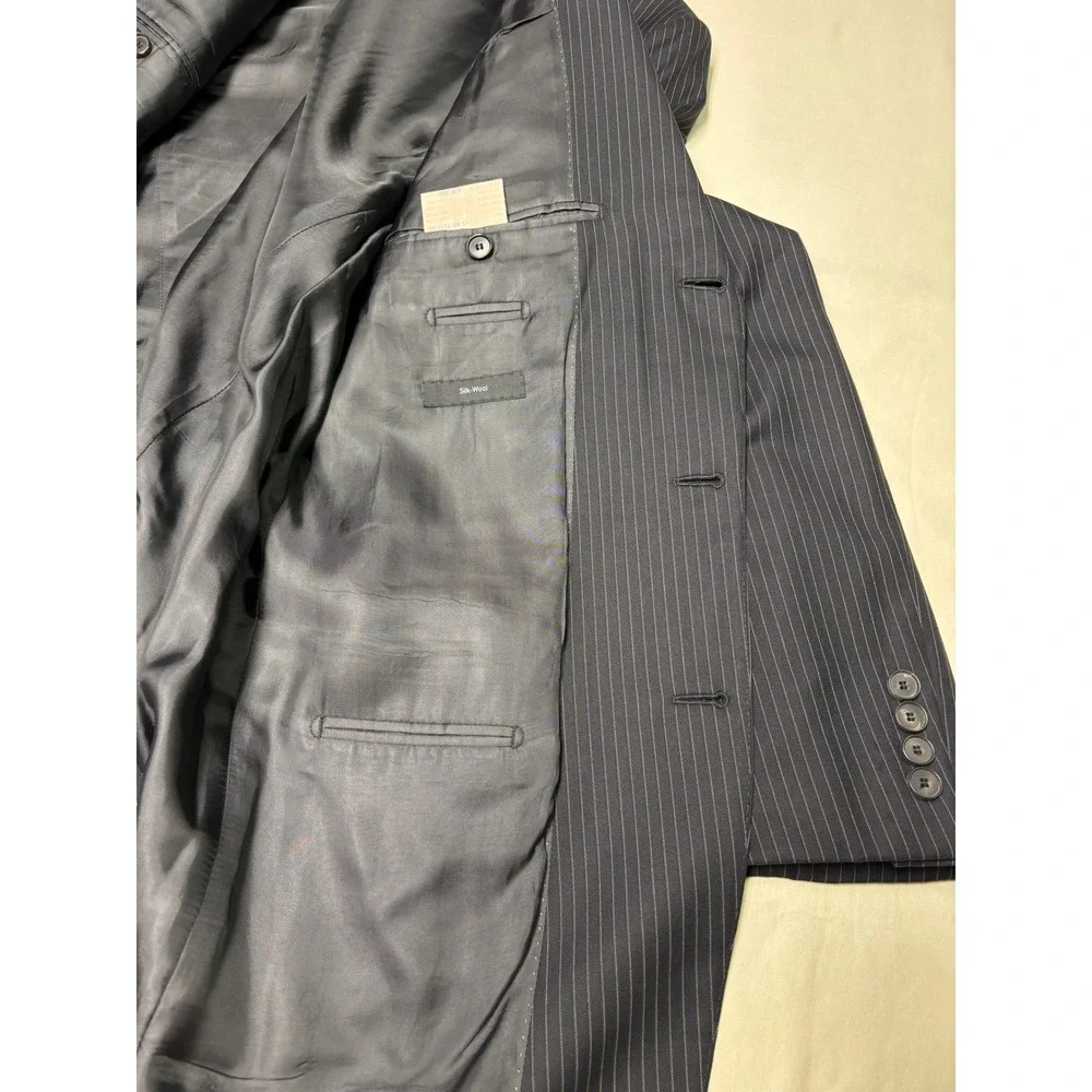 Hugo Boss Selection Portman Tower Blazer‎ Silk Wool Pinstripe Mens 42R black